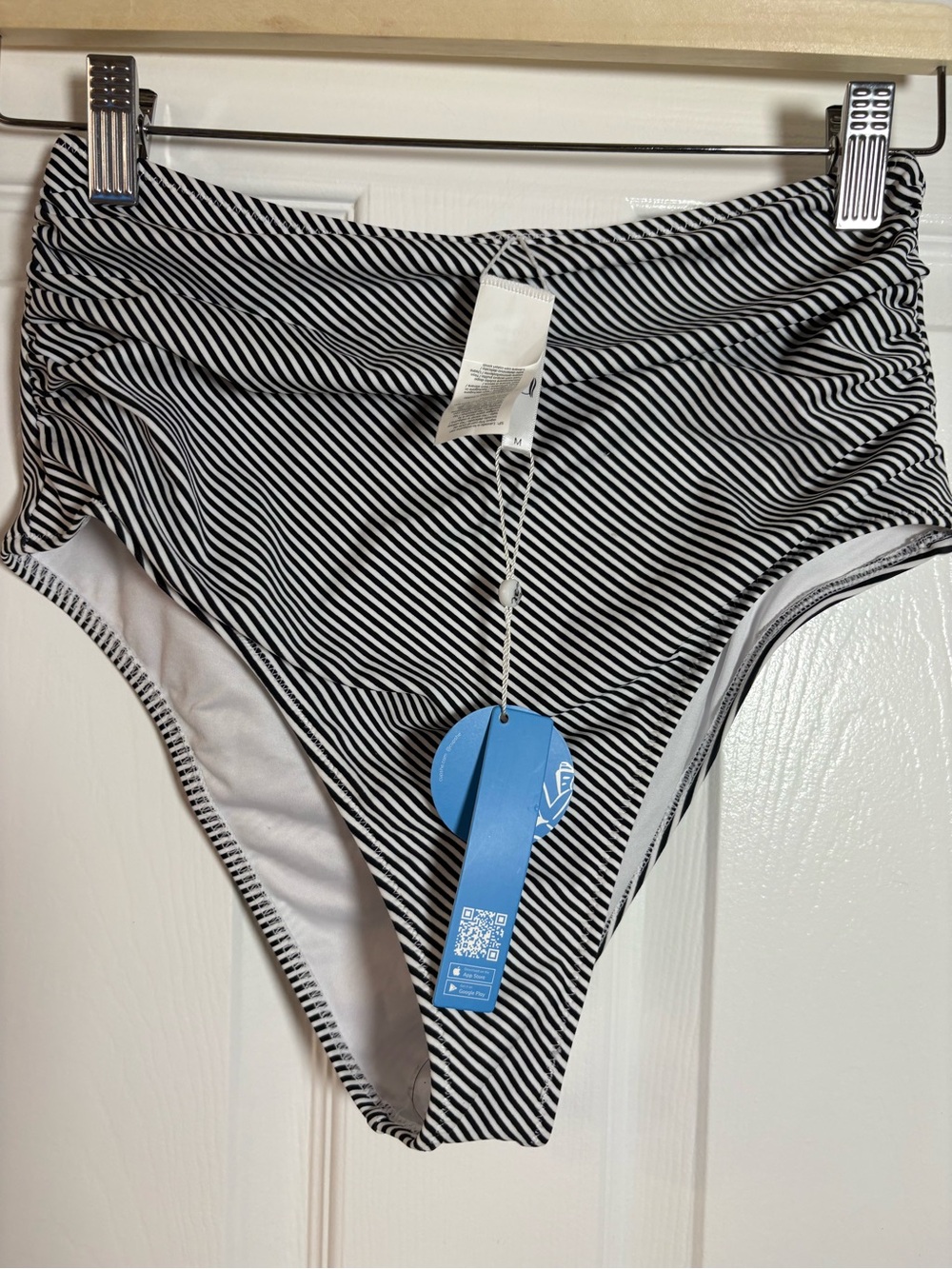 Cupshe Black & White Striped High-Waist Bikini Bottom